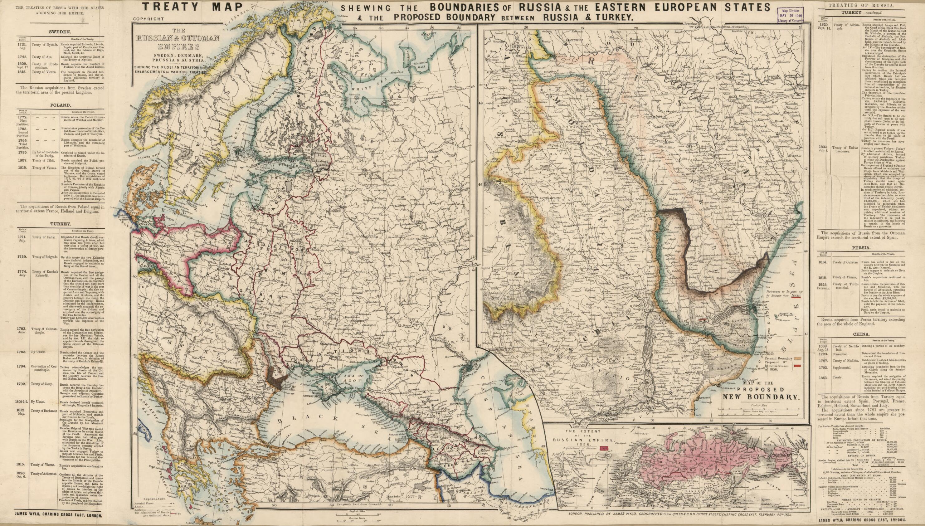 This old map of Treaty Map Shewing the Boundaries of Russia & the Eastern European States : & the Proposed Boundary Between Russia & Turkey (Treaty Map Showing the Territorial Limits of Russia, Turkey, and the Different States of the World :) from 1856 w