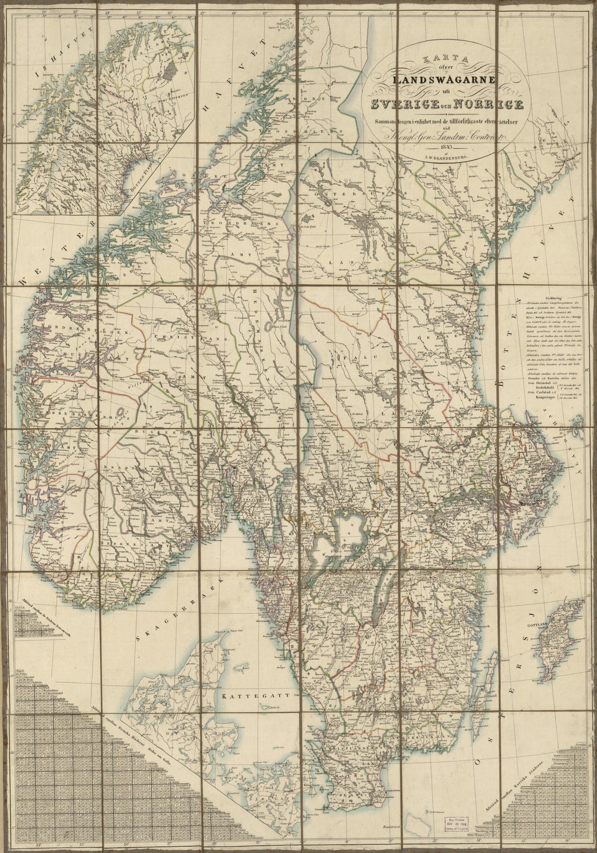 Karta öfver Landswägarne Uti Sverige Och Norige in 1843 by Relic Map Company