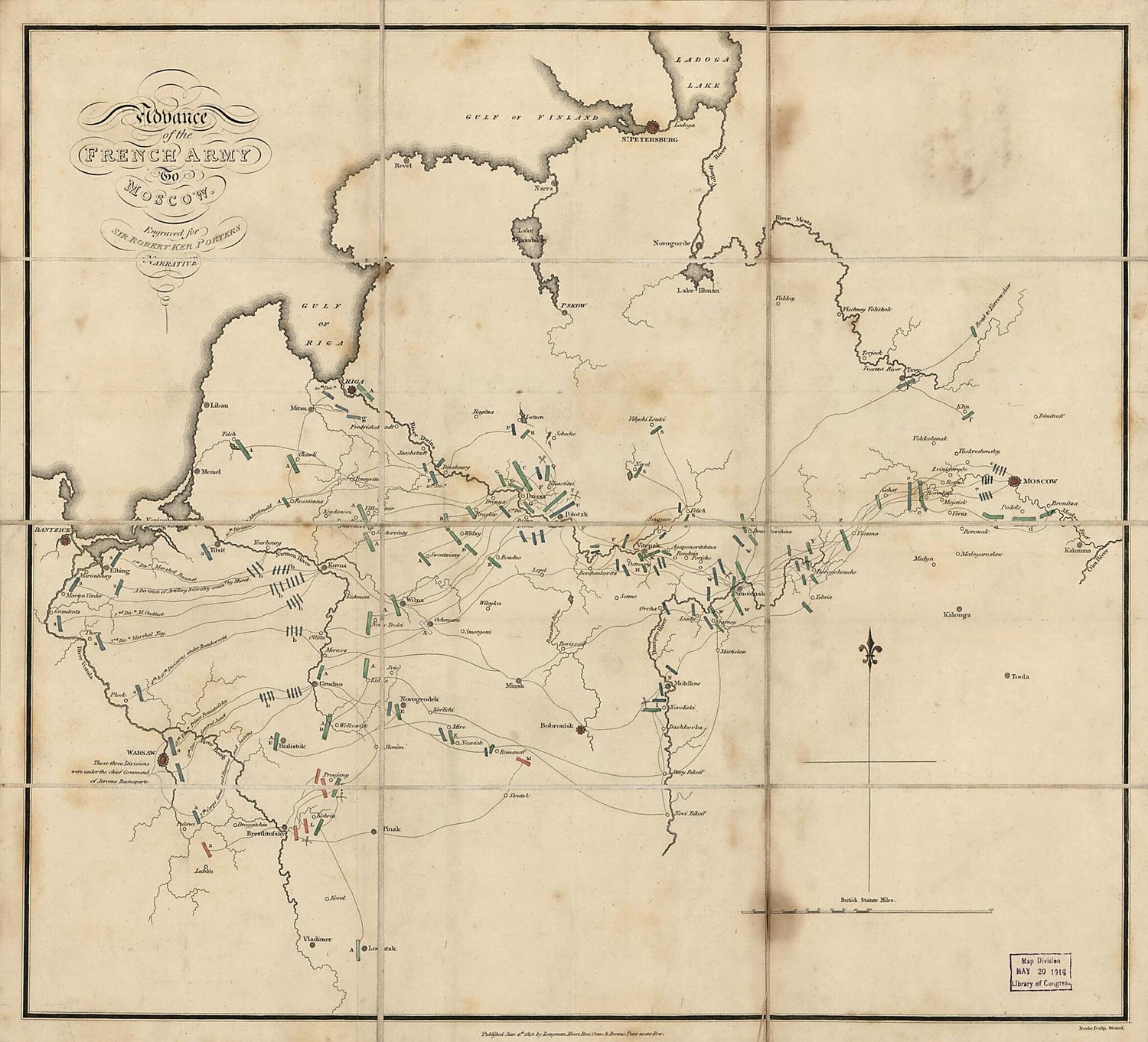 This old map of Advance of the French Army to Moscow from 1813 was created by  And Brown,  Hurst,  Longman, Samuel John Neele,  Orme, Robert Ker Porter,  Rees in 1813