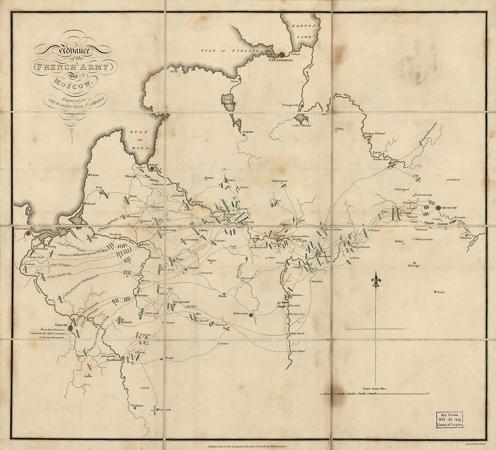 This old map of Advance of the French Army to Moscow from 1813 was created by  And Brown,  Hurst,  Longman, Samuel John Neele,  Orme, Robert Ker Porter,  Rees in 1813