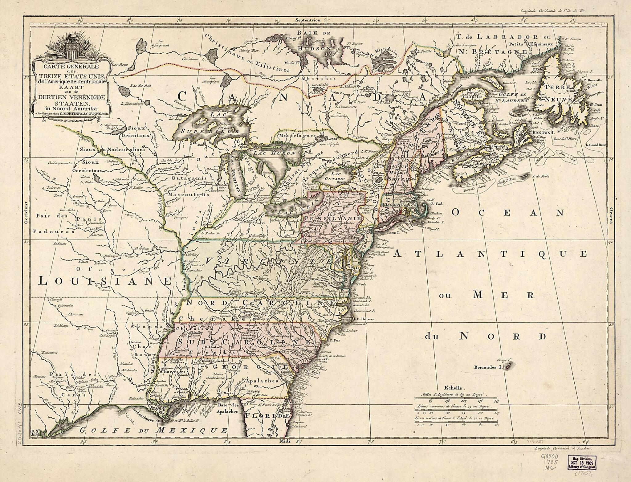Carte Generale Des Treize Etats Unis De L&