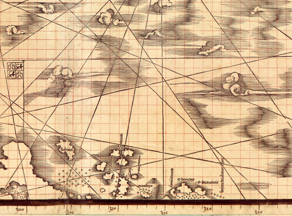This old map of Carta Marina Navigatoria Portvgallen Navigationes, Atqve Tocius Cogniti Orbis Terre Marisqve Formam Natvram Sitvs Et Terminos Nostris Temporibvs Recognitos Et Ab Antiqvorum Traditione Differentes, Eciam Qvor Vetvsti Non Meminervnt Avtores