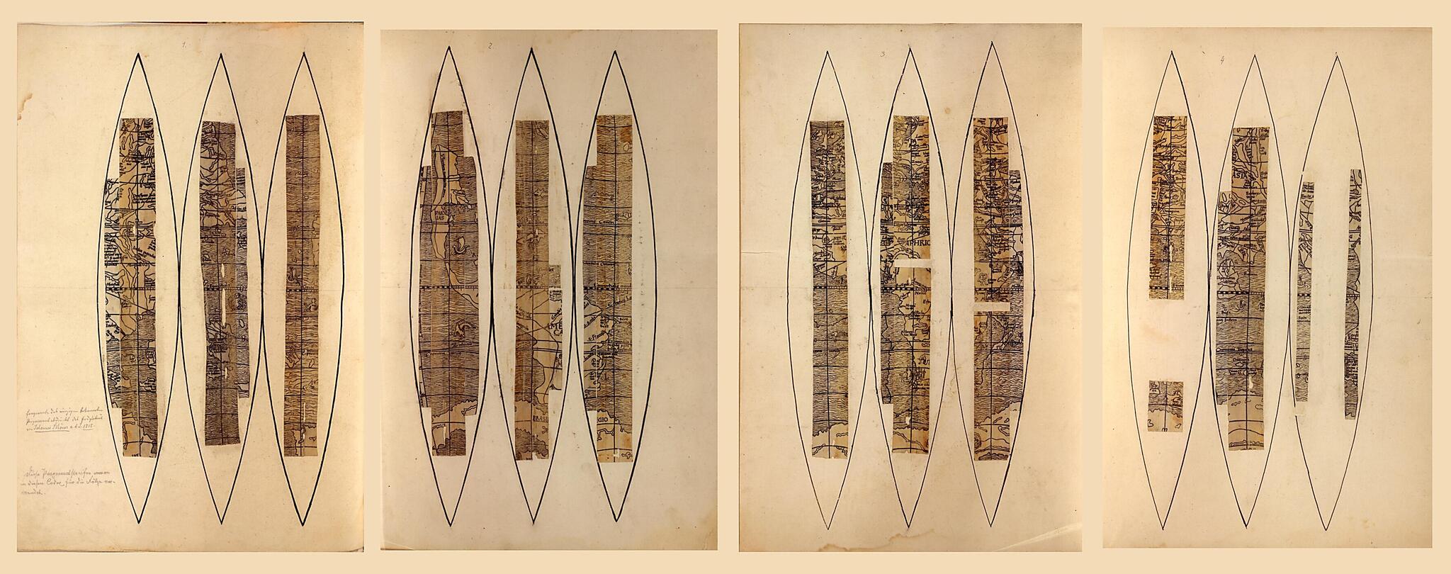 This old map of Fragmentary Terrestrial Globe Gores from 1517 was created by Jay I. Kislak Collection (Library of Congress), Johann Schöner in 1517