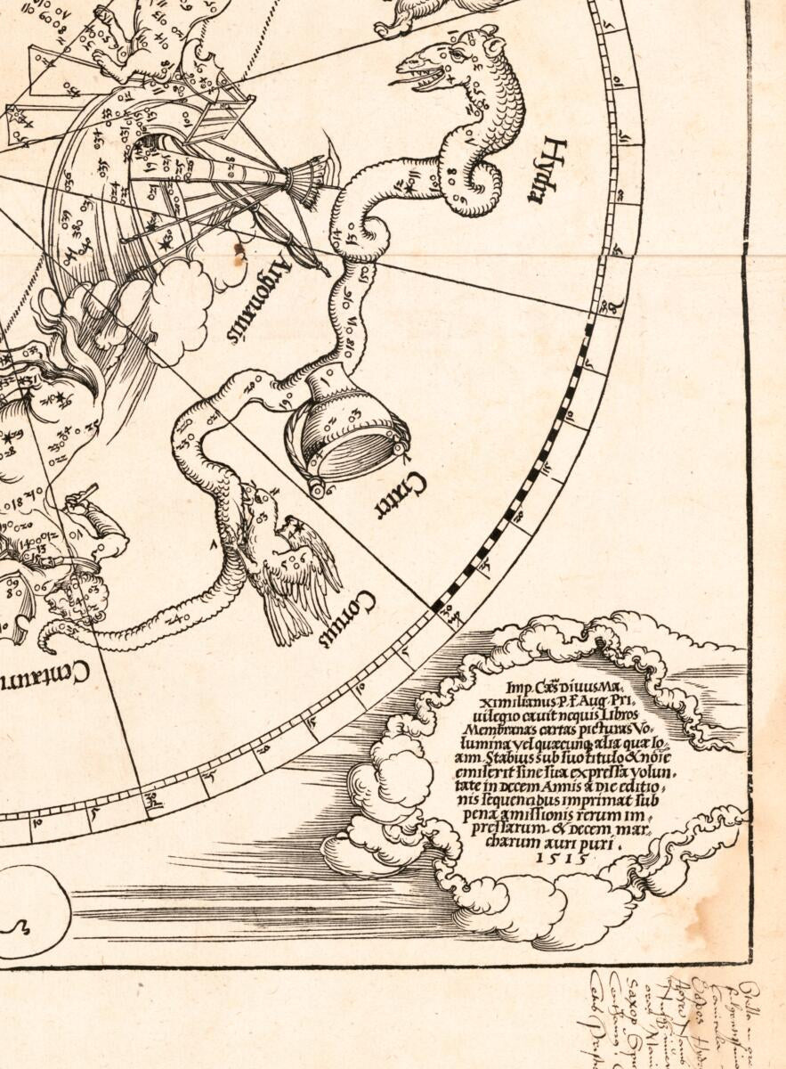 This old map of Imagines Coeli Meridionales from 1515 was created by Albrecht Dürer,  Jay I. Kislak Collection (Library of Congress), Johann Schöner, Johannes Stabius in 1515