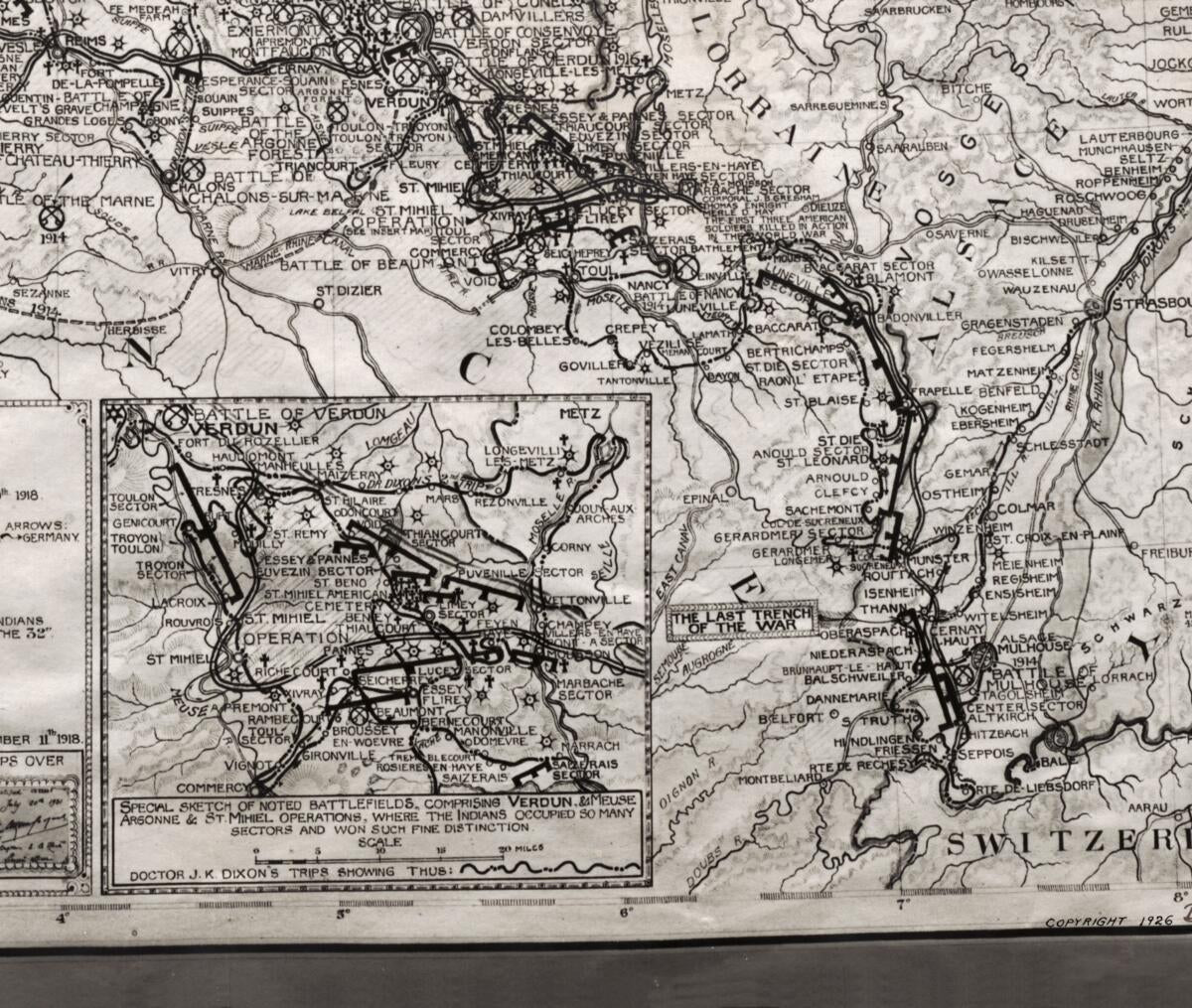 This old map of The North American Indian In the World War from 1925 was created by  General&