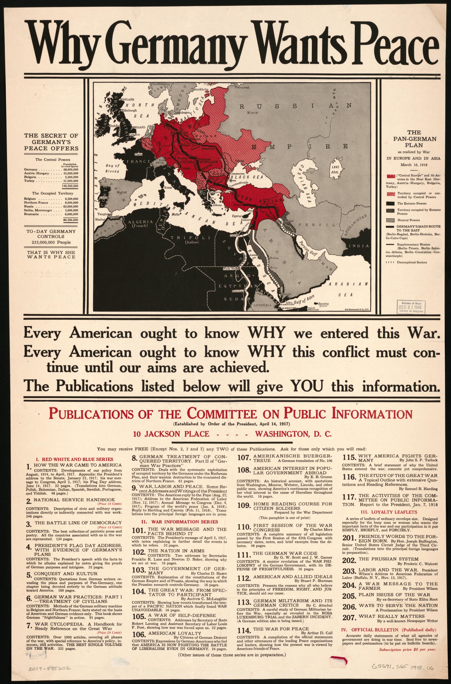 This old map of Why Germany Wants Peace from 1918 was created by United States. Committee on Public Information in 1918