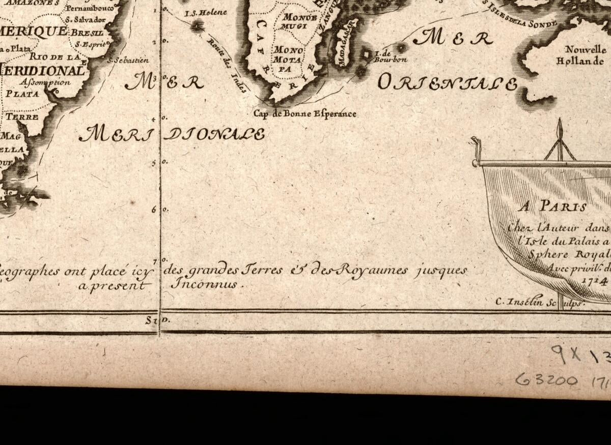 This old map of Monde, Ou Carte Universelle from 1714 was created by Nicolas De Fer, C. Inselin in 1714