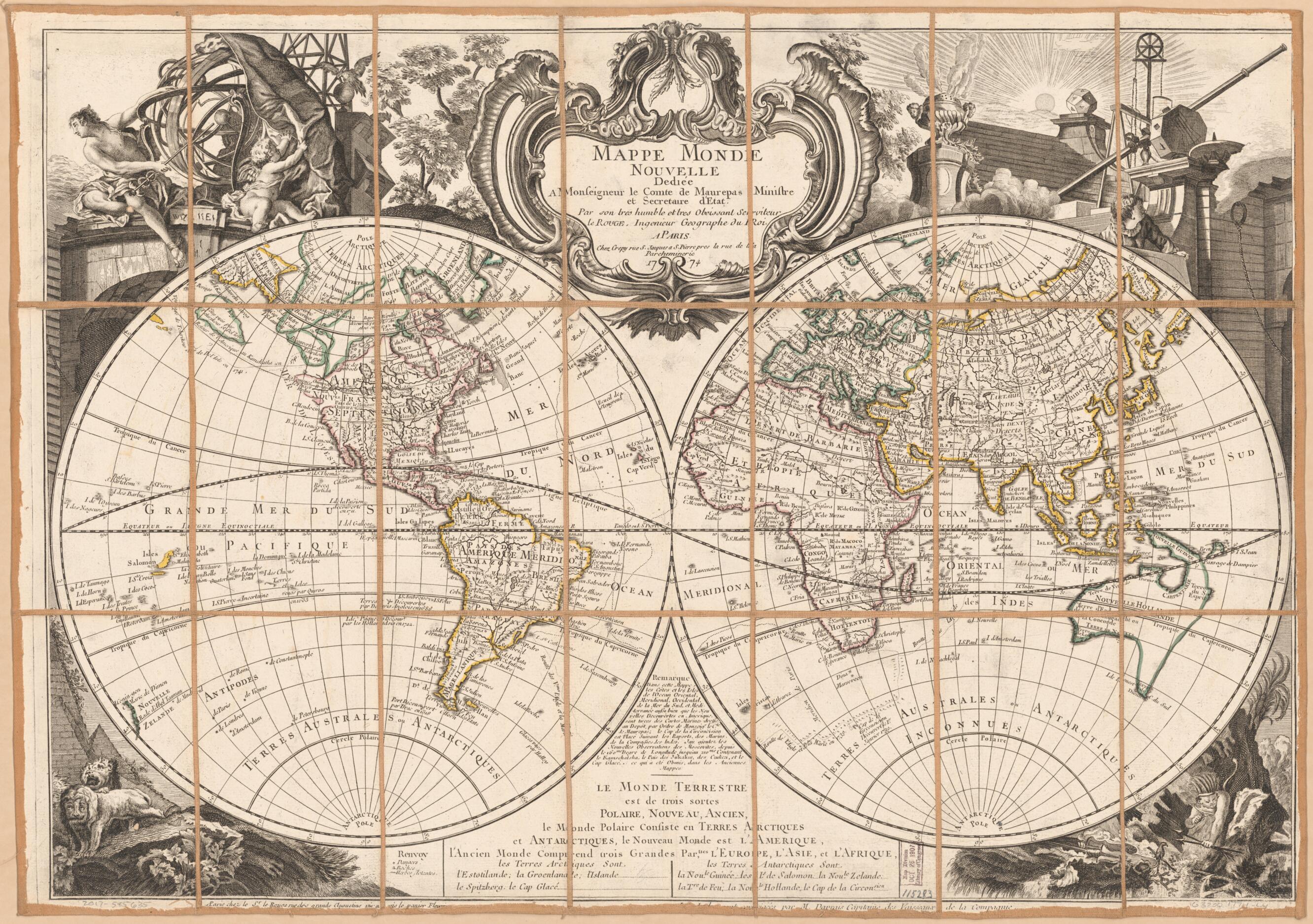 This old map of Mappe Monde Nouvelle from 1774 was created by Louis in 1774