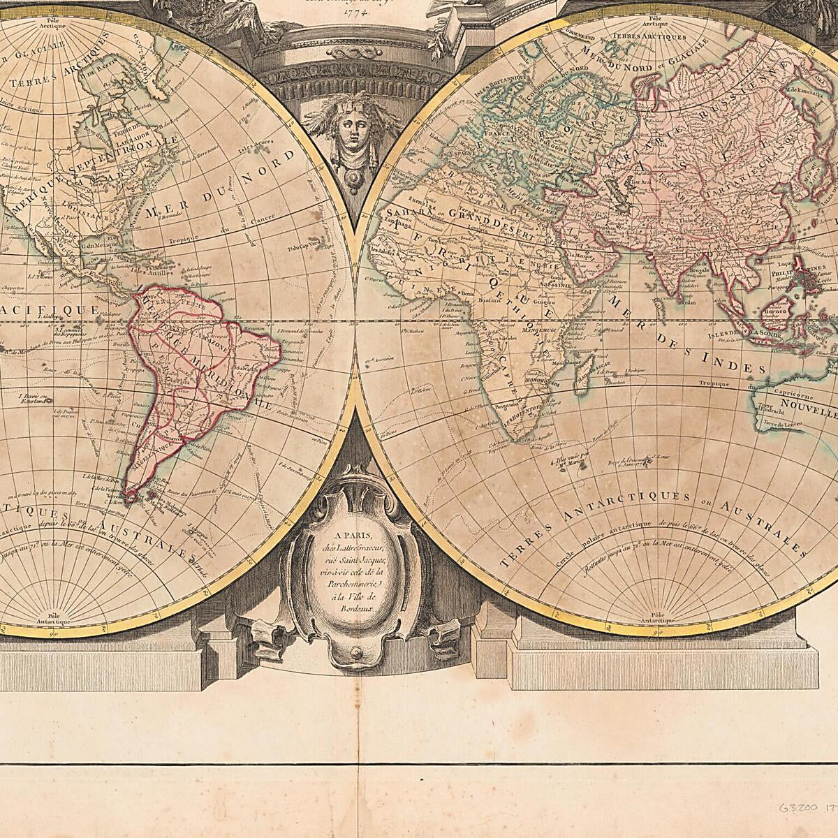 This old map of Mappe Monde, Ou Description Du Globe Terrestre : Assujettie Aux Observations Astronomiques from 1774 was created by Jean Denis Janvier in 1774