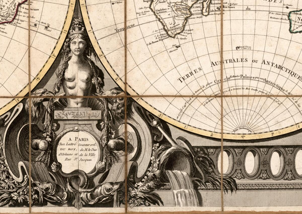 This old map of Mappe Monde, Ou Description Du Globe Terrestre : Drojettée E Assujettie Au Ciel from 1778 was created by Rigobert Bonne in 1778