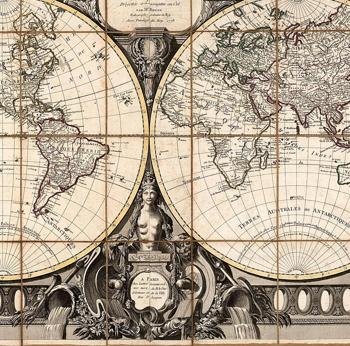 This old map of Mappe Monde, Ou Description Du Globe Terrestre : Drojettée E Assujettie Au Ciel from 1778 was created by Rigobert Bonne in 1778