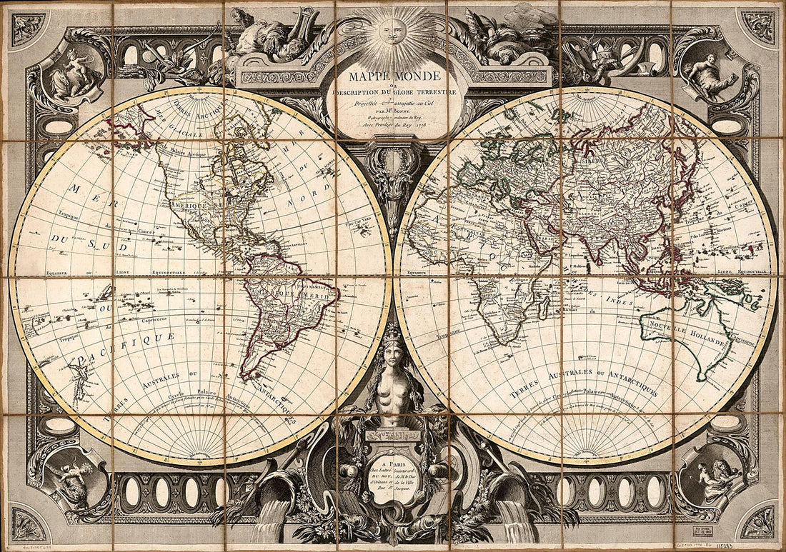 This old map of Mappe Monde, Ou Description Du Globe Terrestre : Drojettée E Assujettie Au Ciel from 1778 was created by Rigobert Bonne in 1778