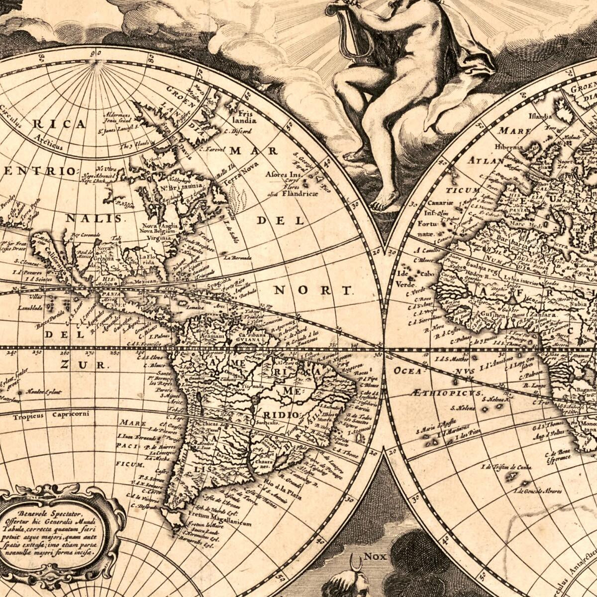 This old map of Nova Delineatio Totius Orbis Terrarum (Nouveau Carte Du Monde) from 1703 was created by Pieter Van Der Aa in 1703