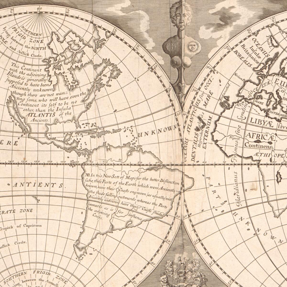 This old map of A New Map of the Terraqueous Globe According to the Ancient Discoveries and Most General Divisions of It Into Continents and Oceans from 1718 was created by Michael Burghers, Edward Wells in 1718