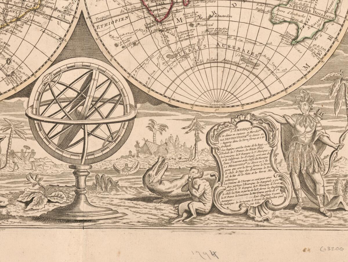 This old map of Monde, Carte Universelle De La Terre : Dressee Sur Les Relations Les Plus Nouvelles Soumises Aux Observations Astronomiques Les Plus Recentes Ou Sont Marqueés Les Nouvelles Découvertes from 1794 was created by Jean Baptiste Nolin in 179