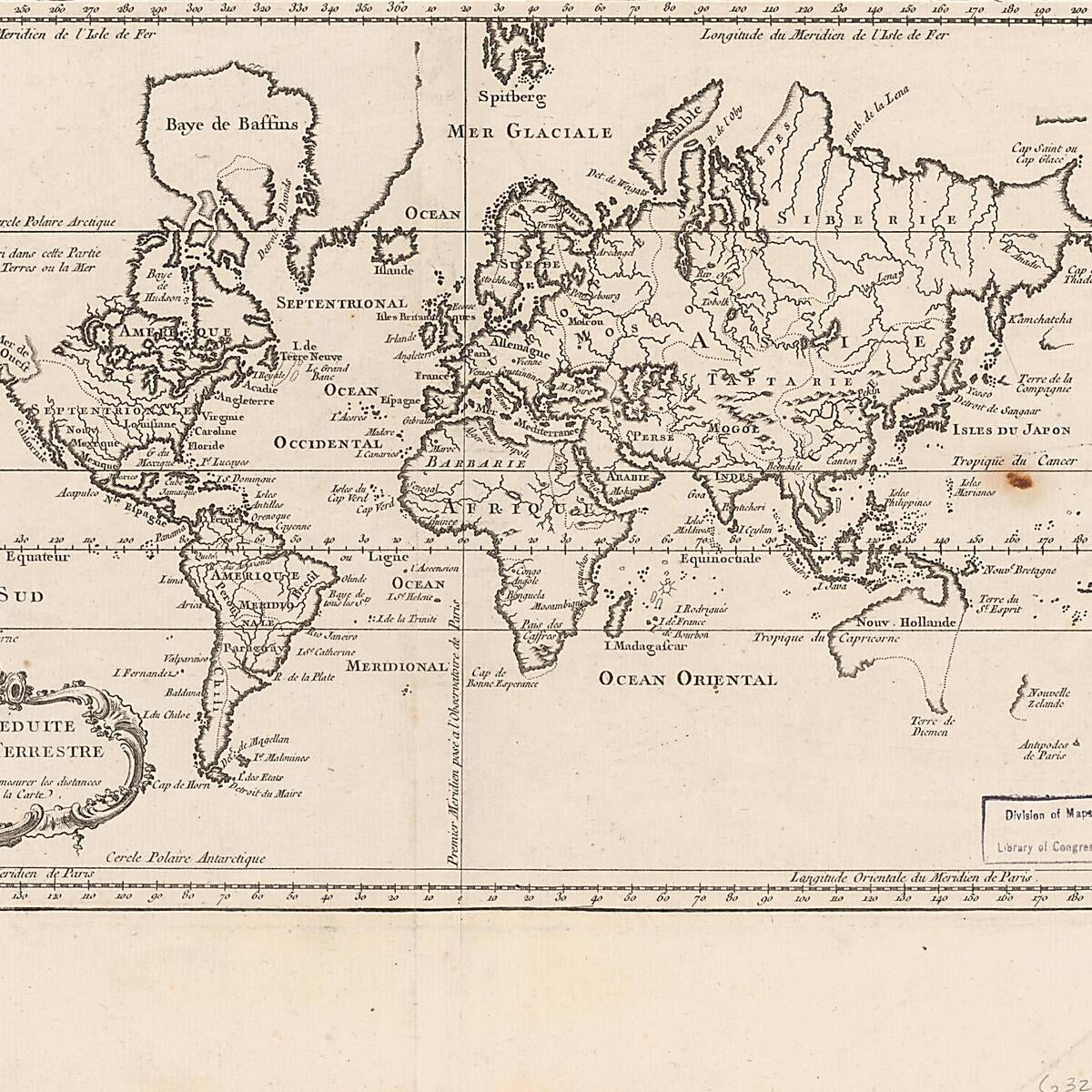 This old map of Carte Reduite Du Globe Terrestre from 1704 was created by Jacques Nicolas Bellin in 1704