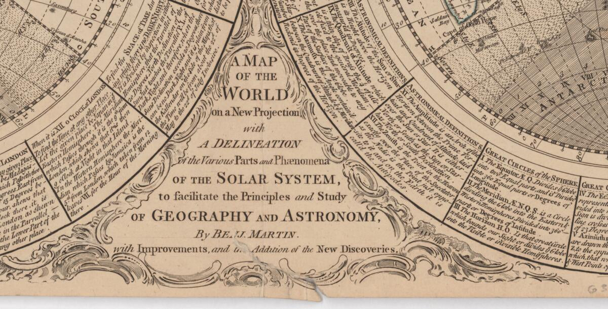 This old map of A Map of the World On a New Projection With a Delineation of the Various Parts and Phenomena of the Solar System to Facilitate the Principles and Study of Geography and Astronomy from 1794 was created by Samuel Dunn, Benjamin Martin in 17