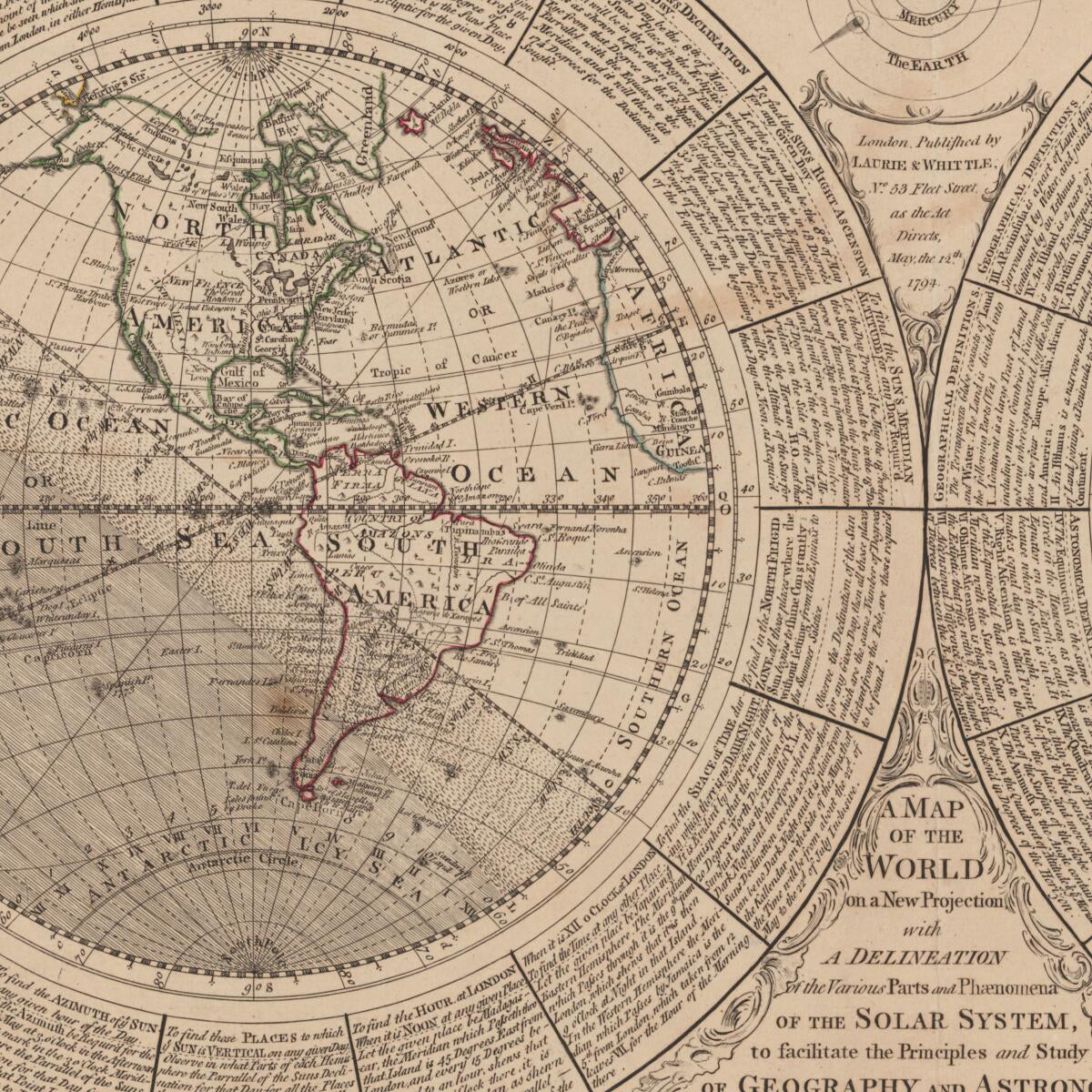This old map of A Map of the World On a New Projection With a Delineation of the Various Parts and Phenomena of the Solar System to Facilitate the Principles and Study of Geography and Astronomy from 1794 was created by Samuel Dunn, Benjamin Martin in 17