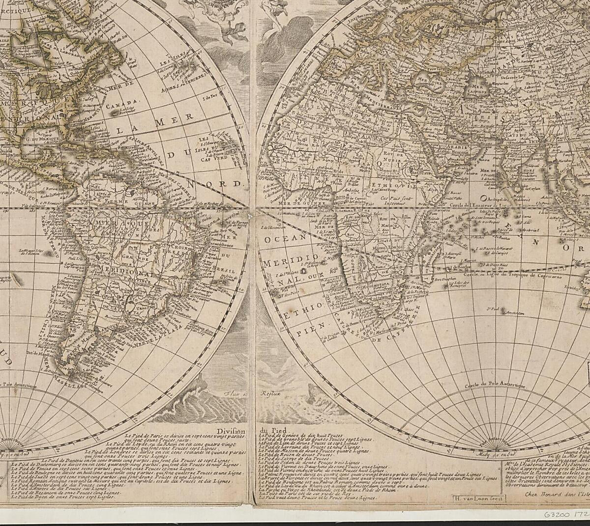 This old map of Monde, Ou Carte Generale De La Terre : Divisée En Deux Hemispheres Suivant La Projection La Plus Commune Ou Tous Les Points Principaux Sont Placez Sur Les Observations De Mrs. De L&