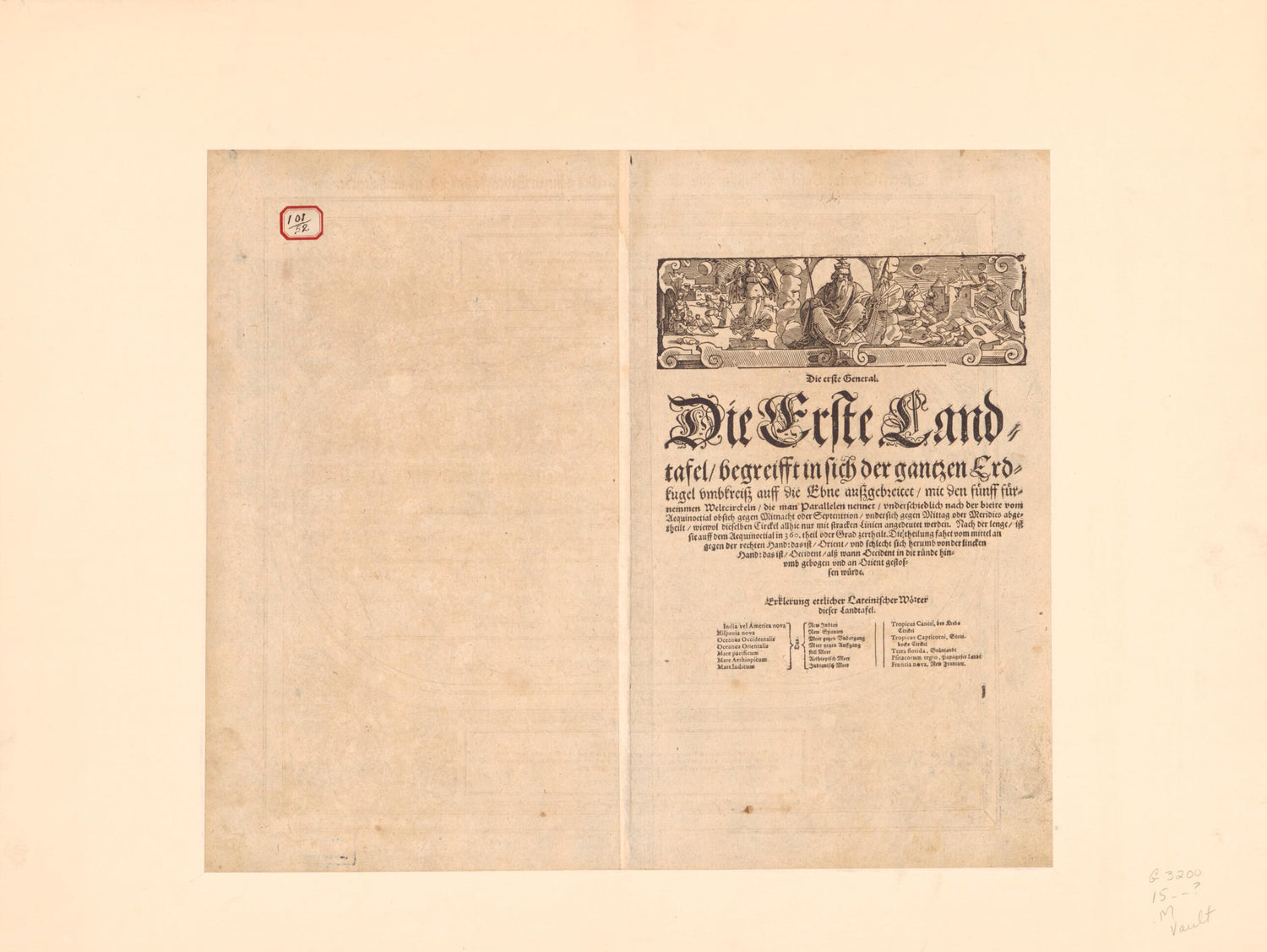 This old map of Die Erst General Tafel Die Beschreibung Und Den Circkel Des Gantzen Erdtrichs Und Meers Innhaltende. (Erste Landtafel Begreifft In Sich Der Ganzen Erdkugel) from 1588 was created by Sebastian Henricpetri, Sebastian Münster in 1588