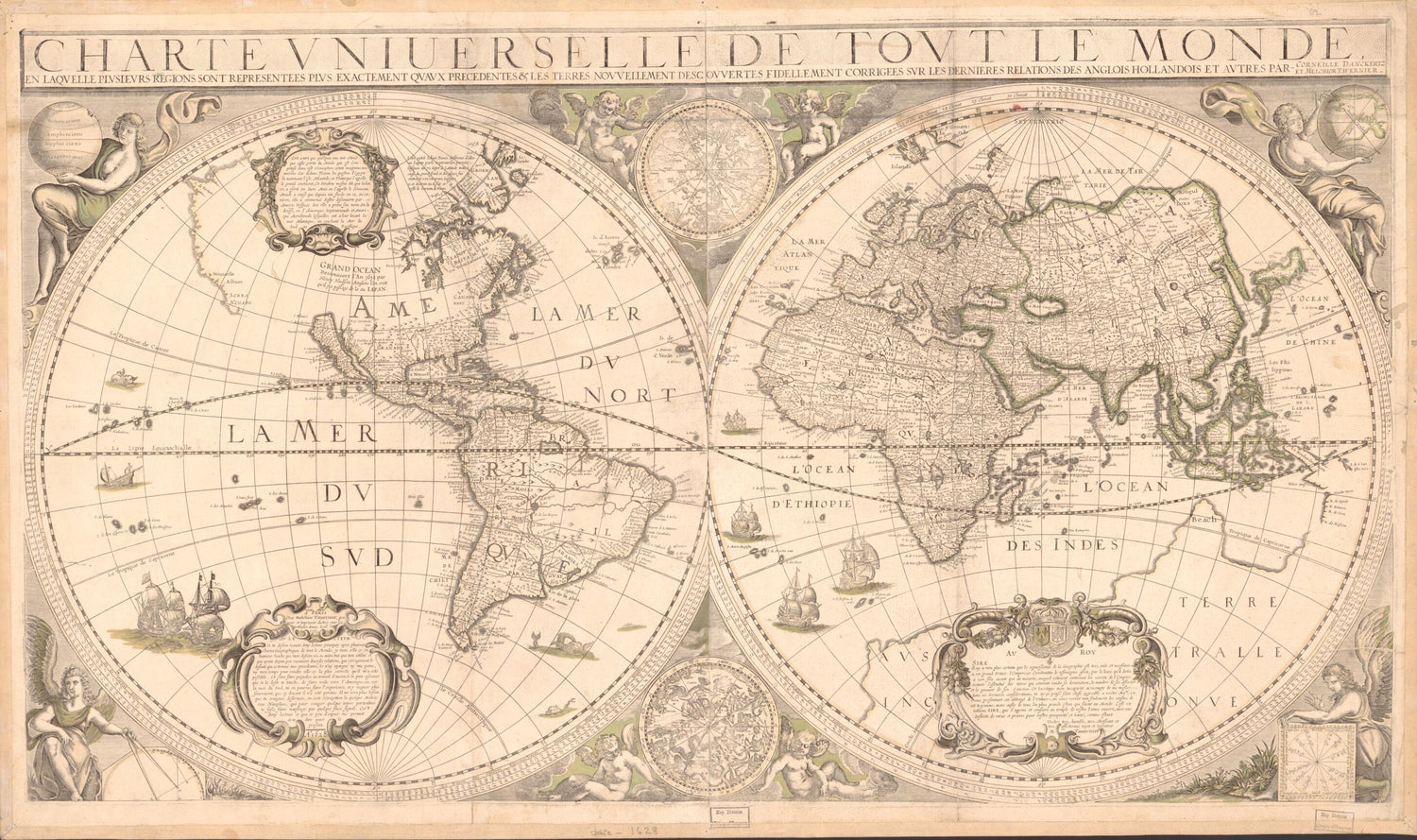 This old map of Charte Vniuerselle De Tovt Le Monde : En Laqvelle Plvsievrs Regions Representees Plvs Exactement Qvavx Precedentes & Les Terres Novvellement Descovvertes Fidellement Corrigees Svr Les Dernieres Relations Des Anglois, Hollandois Et Avtres