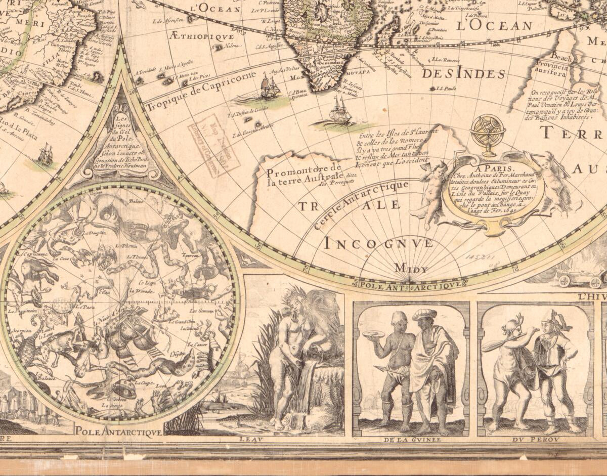 This old map of Novvelle Et Exacte Description Dv Globe Terrestre (Nouvelle Et Exacte Description Du Globe Terrestre) from 1645 was created by Willem Janszoon Blaeu, Antoine De Fer, Claes Jansz Visscher in 1645