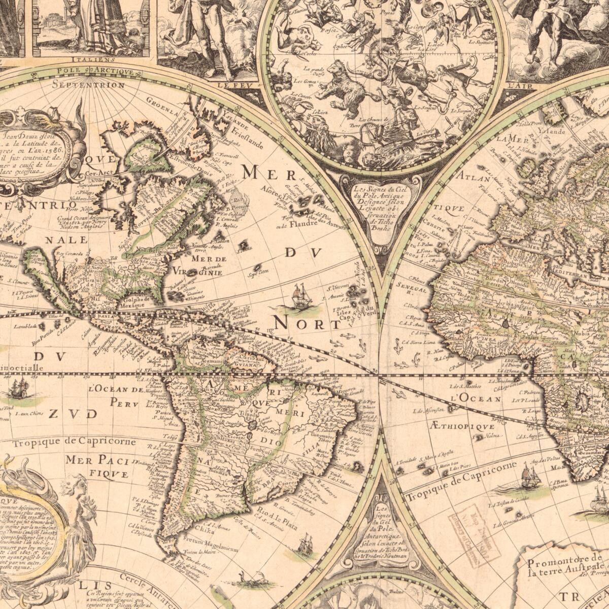 This old map of Novvelle Et Exacte Description Dv Globe Terrestre (Nouvelle Et Exacte Description Du Globe Terrestre) from 1645 was created by Willem Janszoon Blaeu, Antoine De Fer, Claes Jansz Visscher in 1645