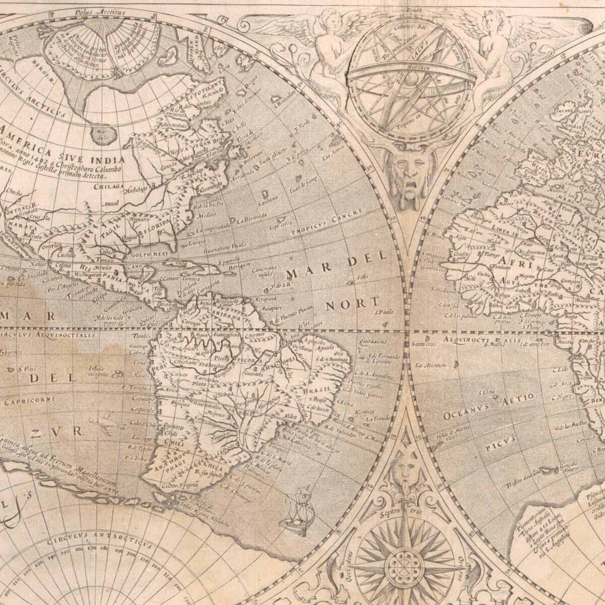 This old map of Orbis Terrae Novissima Descriptio from 1602 was created by Jodocus Hondius, Jean Leclerc, Gerhard Mercator in 1602