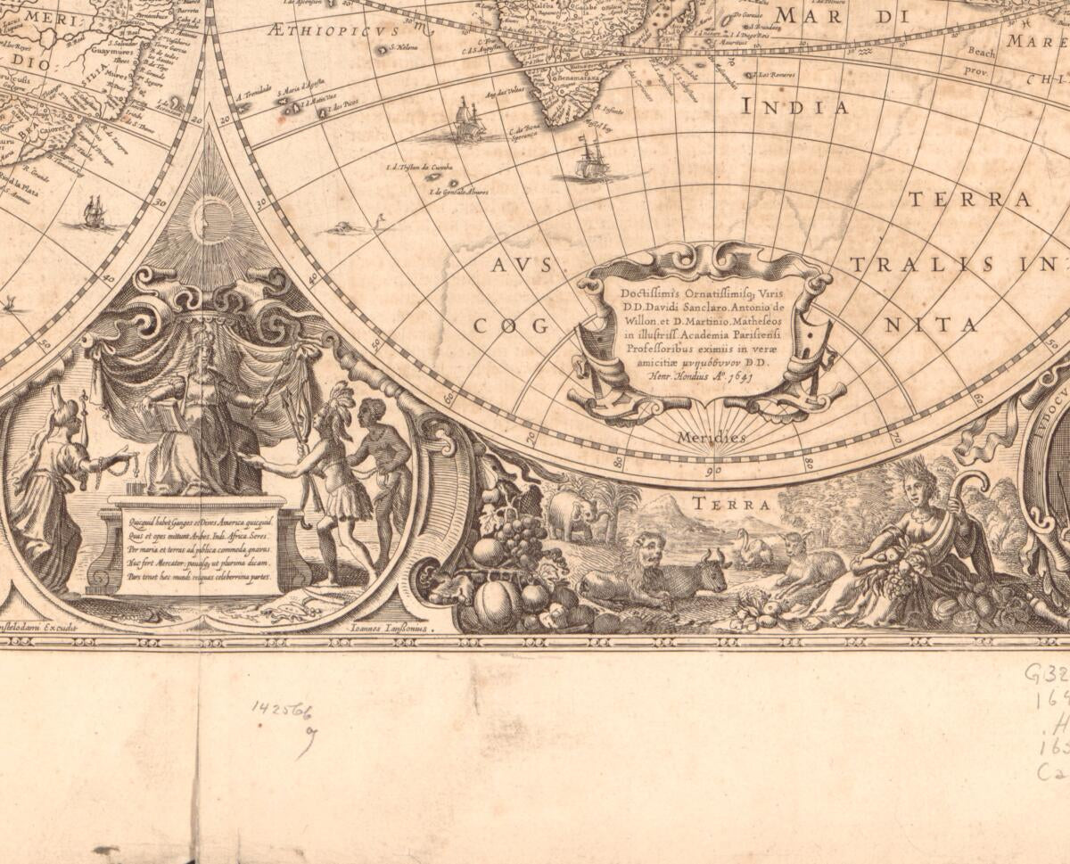 This old map of Nova Totivs Terrarvm Orbis Geographica Ac Hydrographica Tabvla (Nova Totius Terrarum Orbis Geographica Ac Hydrographica Tabula, Beschrijvinghe Des Geheelen Aerdtrycx) from 1641 was created by Jodocus Hondius, Jan Jansson in 1641