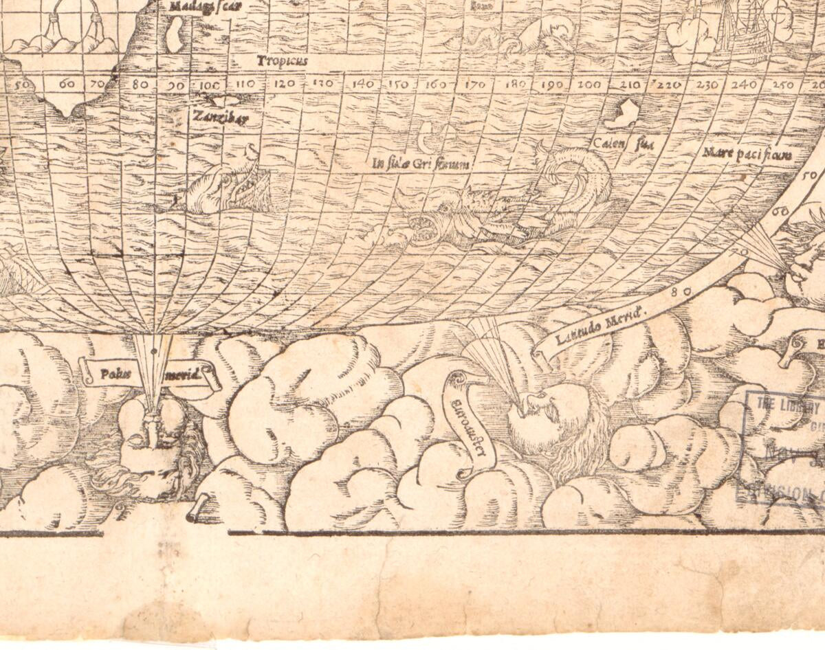 This old map of Das Erst General Inhaltend Die Beschreibung Und Den Circkel Des Gantzen Erdtrichs Und Moeres. (Erst General Oder Gemeine Tafeln Innhaltend Den Gantzen Umbkreiss Und Kugel Der Welt) from 1569 was created by Sebastian Henricpetri, David Kan