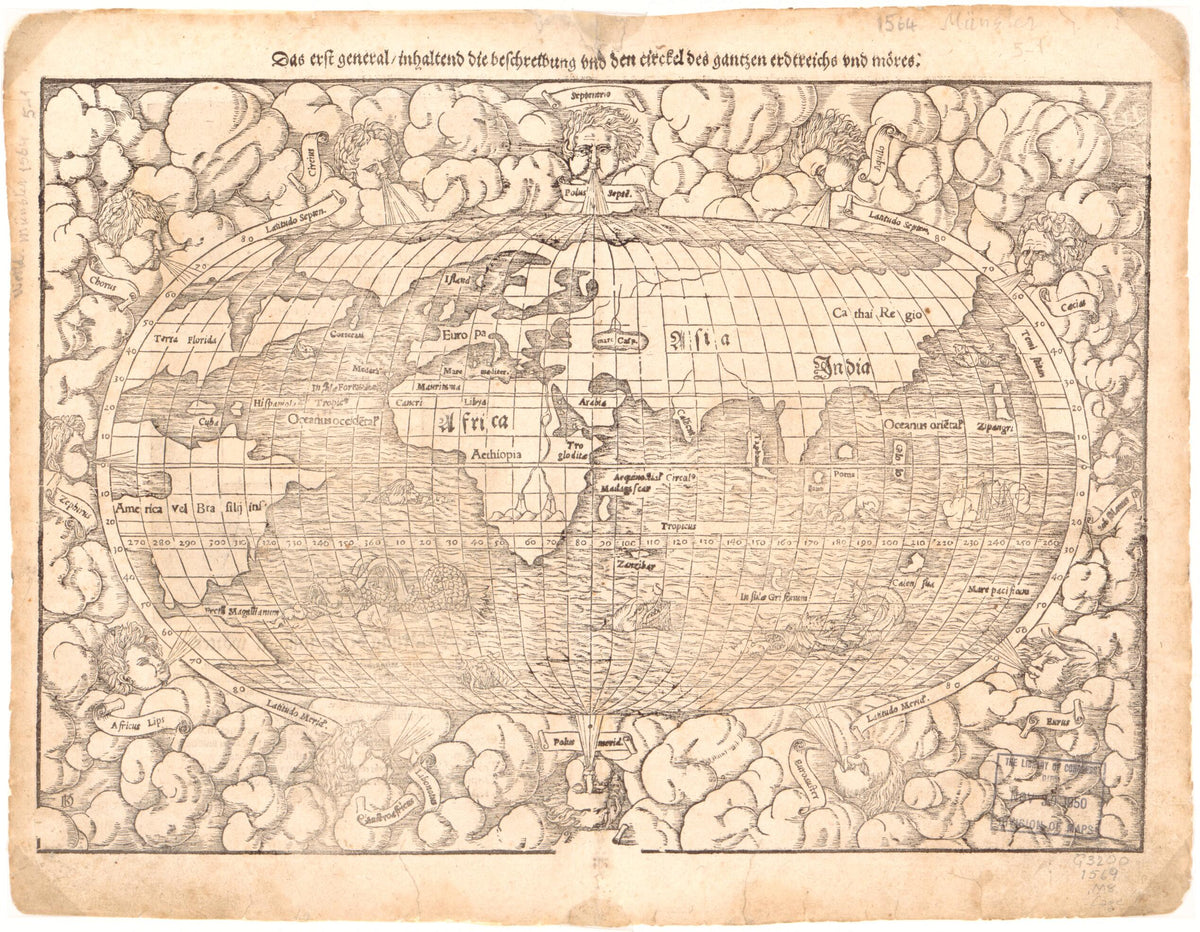 Das Erst General Inhaltend Die Beschreibung Und Den Circkel Des Gantzen Erdtrichs Und Moeres. (Erst General Oder Gemeine Tafeln Innhaltend Den Gantzen Umbkreiss Und Kugel Der Welt) 1569 by Relic Map Company
