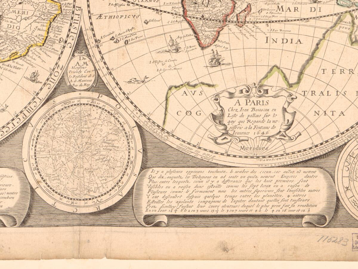 This old map of Novvelle Et Exacte Description De La Terre Vniverselle : Selon Les Auteurs Modernes Plus Aprouuez a La Quelle a Este a D Ioute Plusieurs Obseruations Pour L&