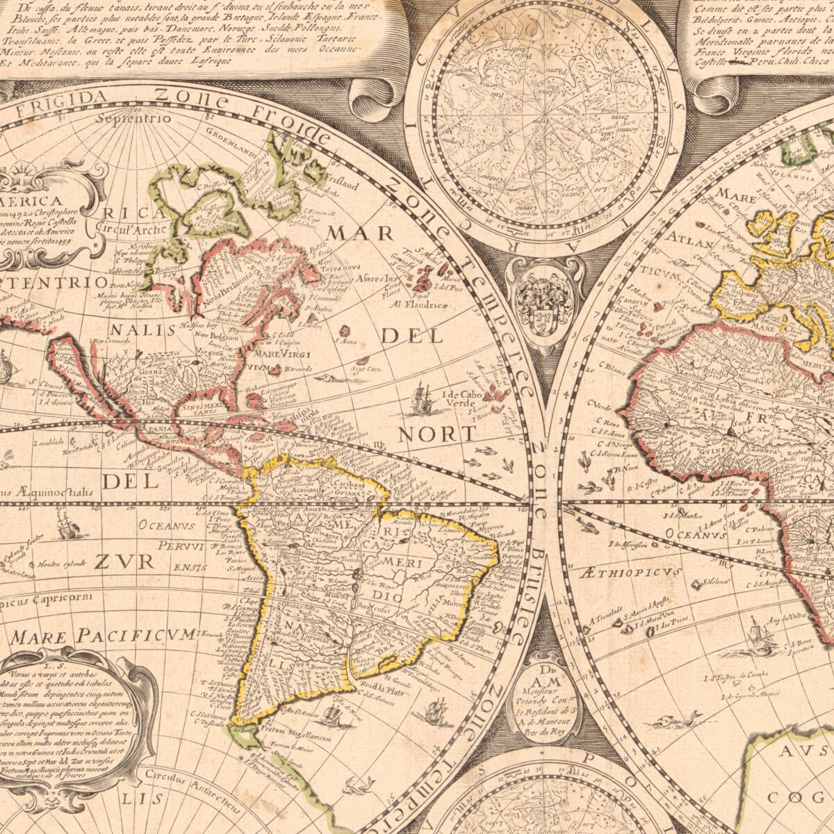 This old map of Novvelle Et Exacte Description De La Terre Vniverselle : Selon Les Auteurs Modernes Plus Aprouuez a La Quelle a Este a D Ioute Plusieurs Obseruations Pour L&
