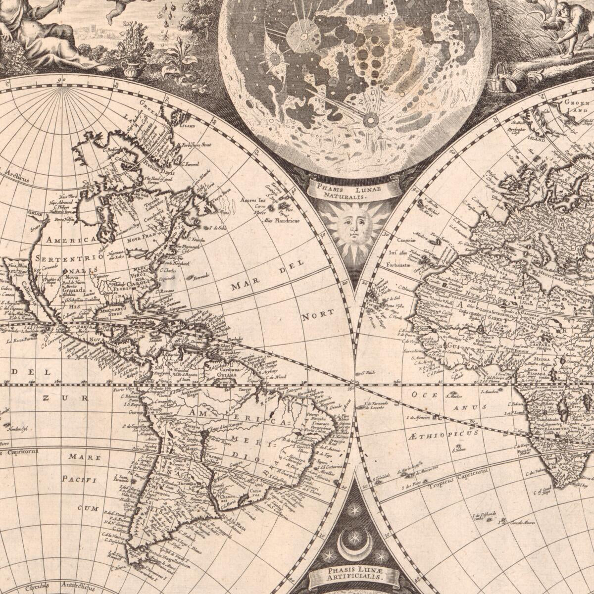 This old map of Novissima Totius Terrarum Orbis Tabula from 1675 was created by John Seller in 1675