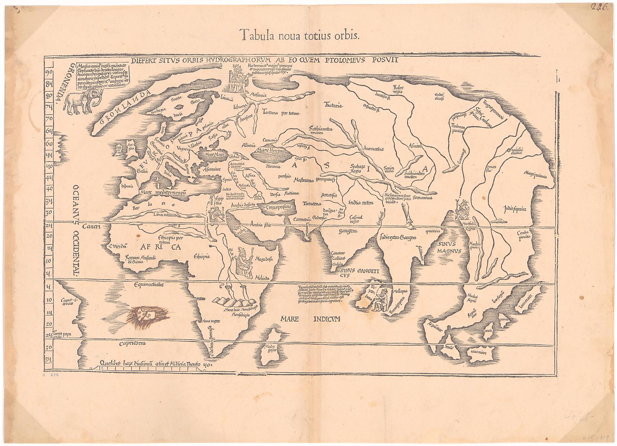 This old map of Tabula Noua Totius Orbis. (Tabula Nova Totius Orbis) from 1541 was created by Lorenz Fries, Ptolemy, Gaspard Trechsel in 1541