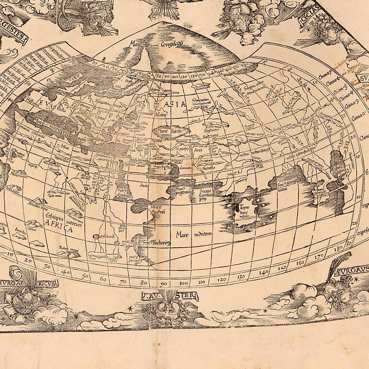 This old map of Typus Orbis Descriptione Ptolemaei from 1541 was created by Lorenz Fries,  Ptolemy, Gaspard Trechsel in 1541