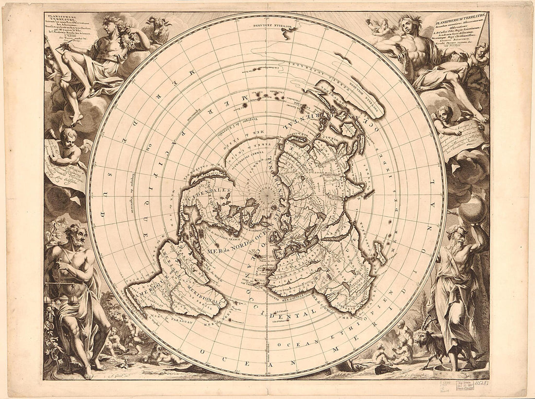 This old map of Planisphere Terrestre, Suivant Les Nouvelles Observations Des Astronomes (Planispherium Terrestre Secundum Recentiores Astronomorum Observationes) from 1713 was created by Pieter Van Der Aa, Jacques Cassini, Cóvens Et Mortier, Jan Goere