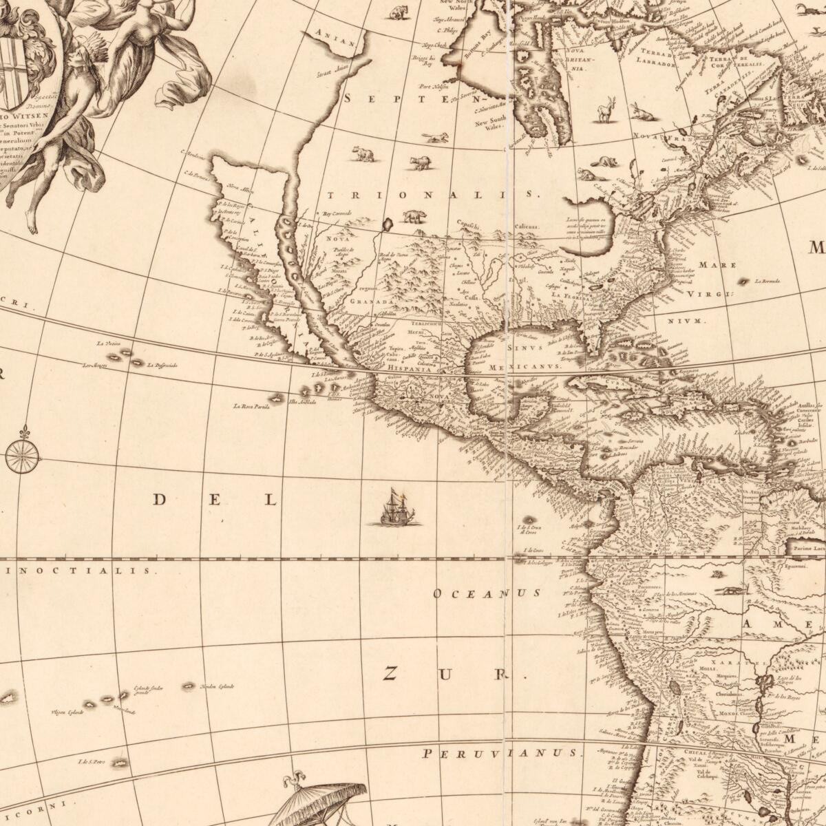 This old map of Novissima Et Accuratissima Totius Americae Descriptio from 1660 was created by Nicolaes Visscher in 1660