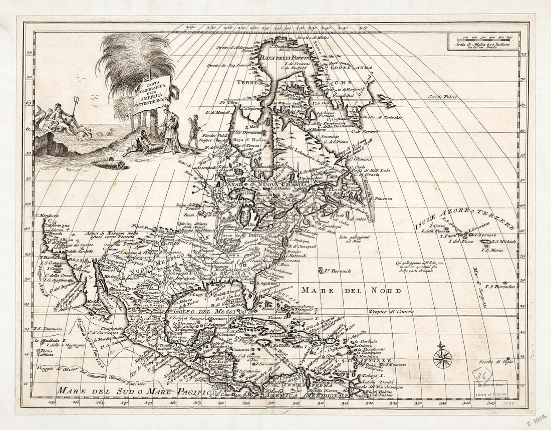 This old map of Americqve Septentrionale (Americque Septentrionale) from 1695 was created by A. Peyrounin, Nicolas Sanson in 1695