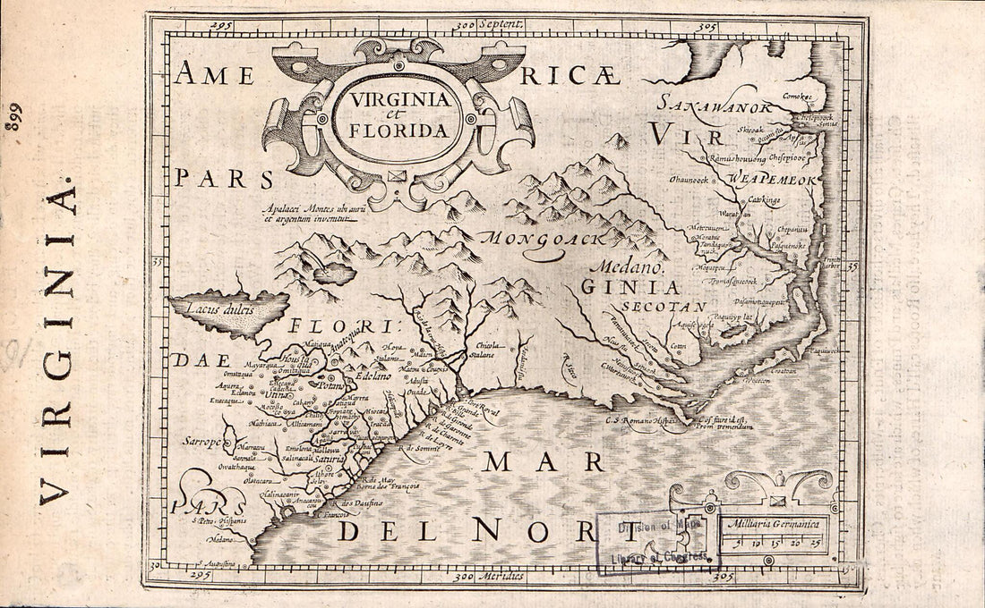 This old map of Virginia Et Florida. (Virginia) from 1637 was created by Gerard Mercator in 1637