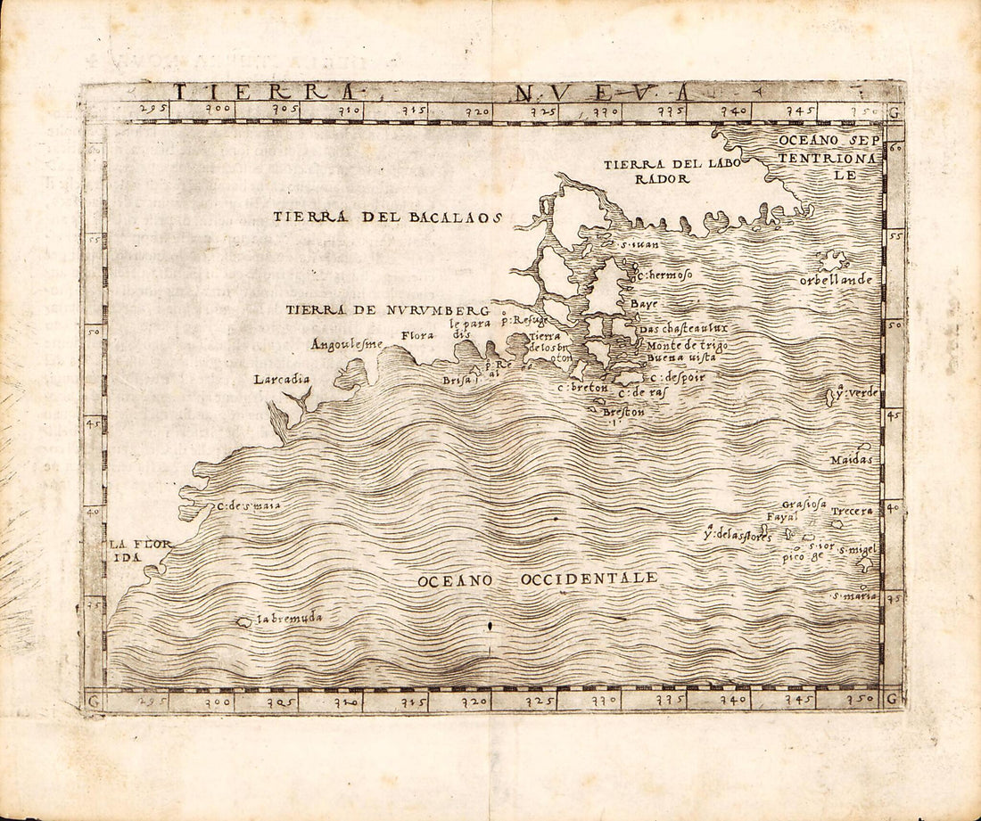 This old map of Tierra Nveva. (Tierra Nueva) from 1548 was created by Giacomo Gastaldi, Ptolemy in 1548