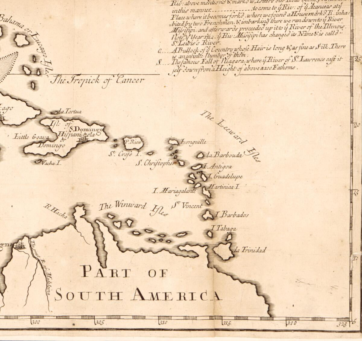 This old map of A New Map of the Country of Louisiana and of Ye River Missisipi In North America : Discou&