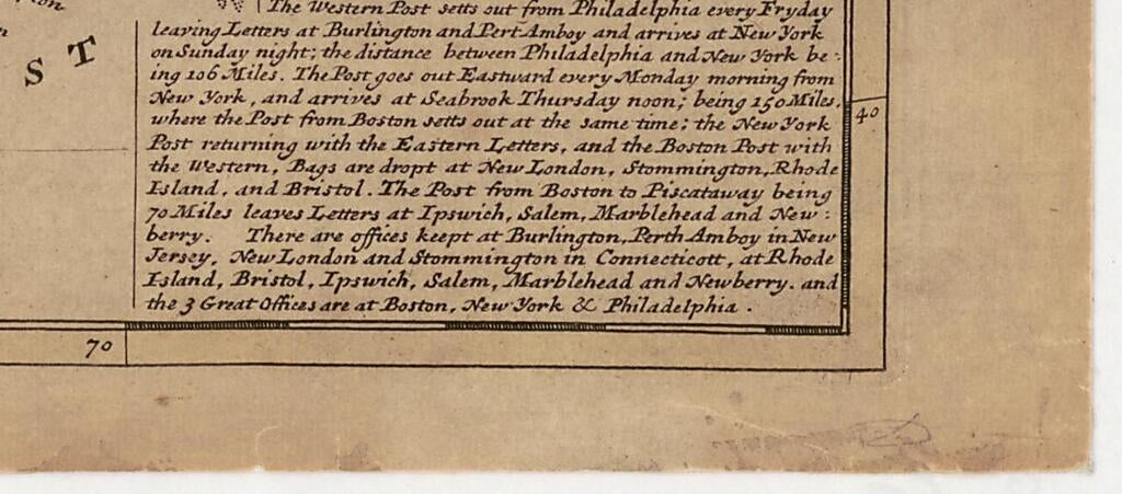 This old map of New England, New York, New Jersey and Pensilvania from 1736 was created by Herman Moll in 1736