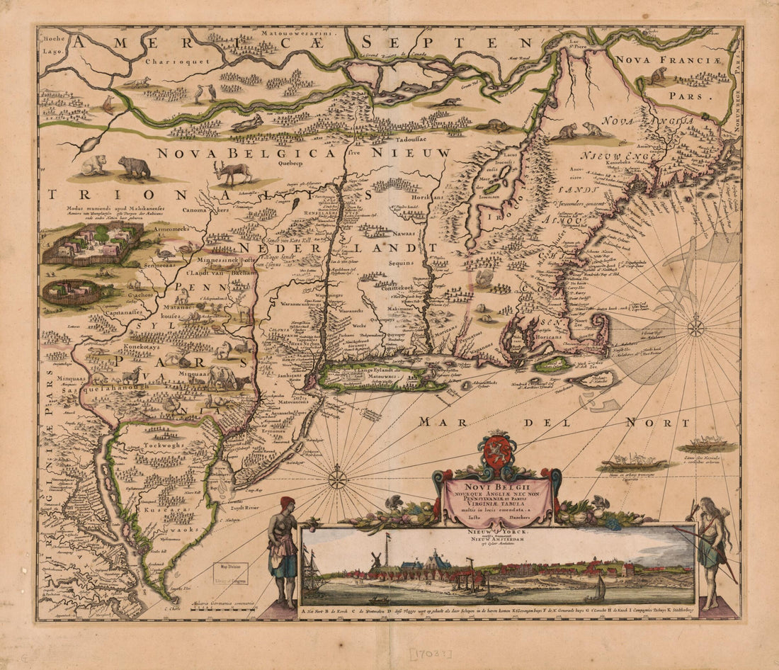 This old map of Novi Belgii Novaeque Angliae Nec Non Pennsylvaniae Et Partis Virginiae Tabula Multis In Locis Emendata from 1703 was created by Justus Danckerts in 1703