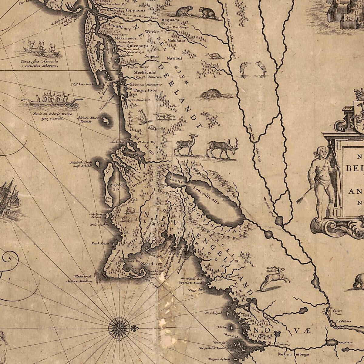 This old map of Nova Belgica Et Anglia Nova from 1630 was created by Willem Janszoon Blaeu in 1630