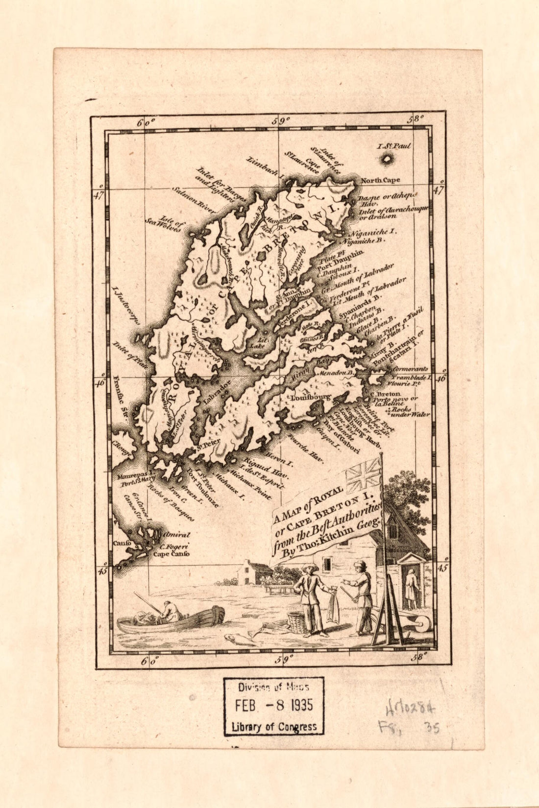 This old map of A Map of Royal Or Cape Breton I. from the Best Authorities from 1747 was created by Thomas Kitchin in 1747