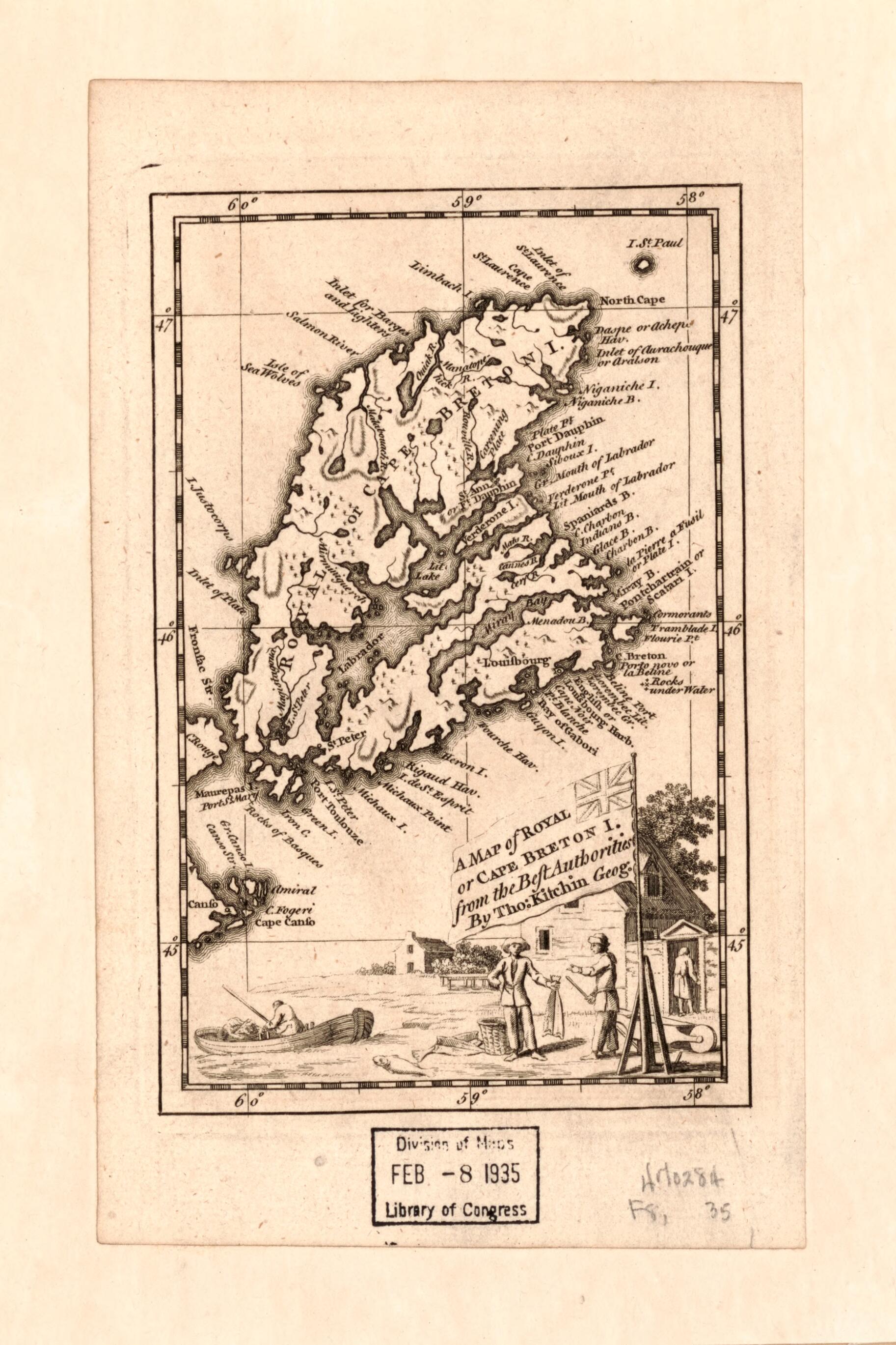 This old map of A Map of Royal Or Cape Breton I. from the Best Authorities from 1747 was created by Thomas Kitchin in 1747