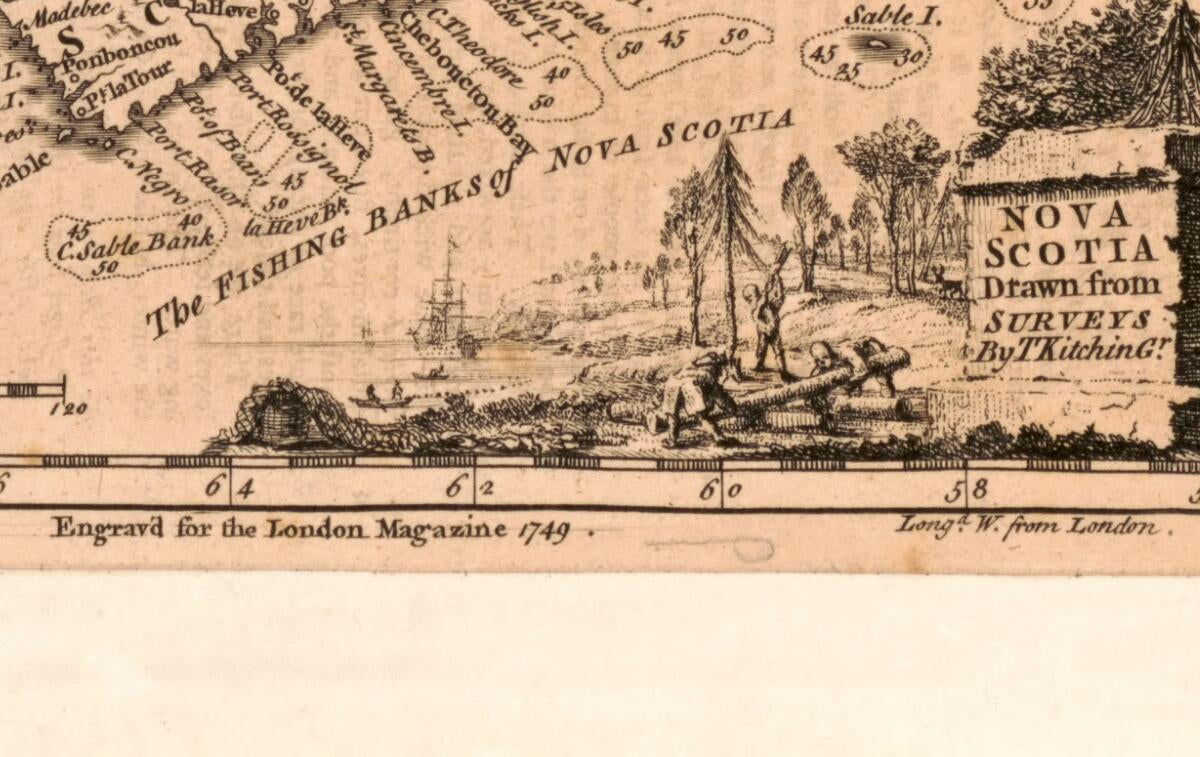 This old map of Nova Scotia from 1749 was created by Thomas Kitchin in 1749