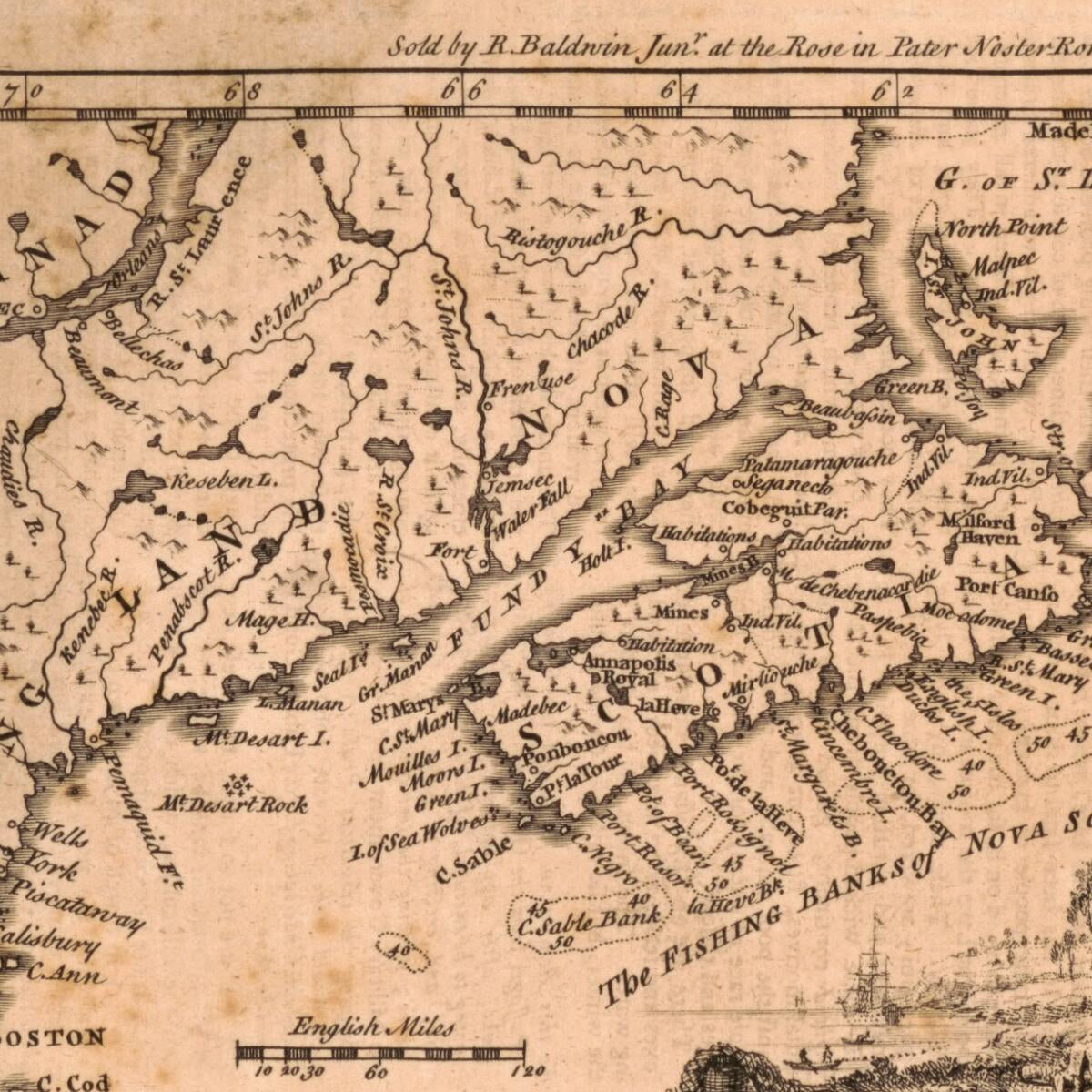This old map of Nova Scotia from 1749 was created by Thomas Kitchin in 1749