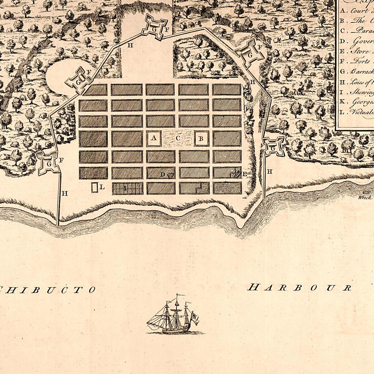 This old map of A Plan of the Town of Halifax In Nova Scotia from 1749 was created by Moses Harris in 1749